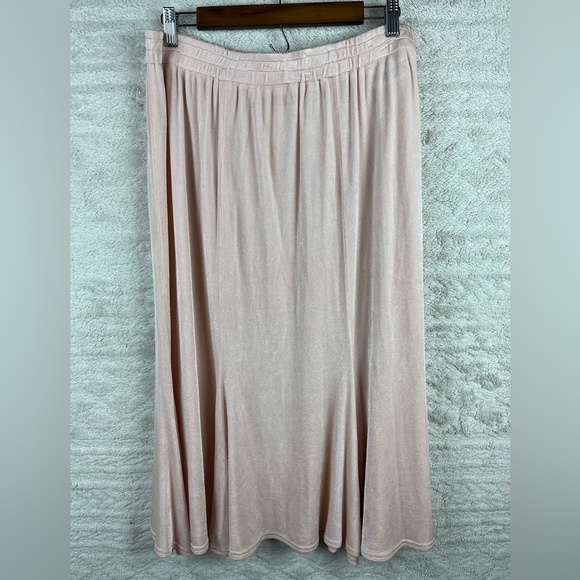 STEPHANIE THOMAS Blush Pink Midi Skirt Sz 20 Swing Shimmer Acetate Made in USA - Picture 2 of 15